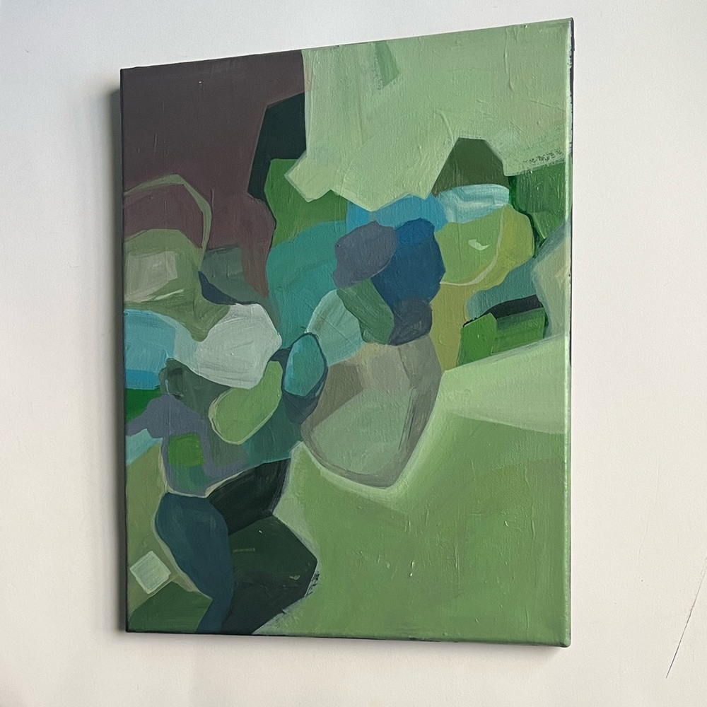Handmade Green Abstract Acrylic Painting 11x14 Wall Canvas Art ORIGINAL